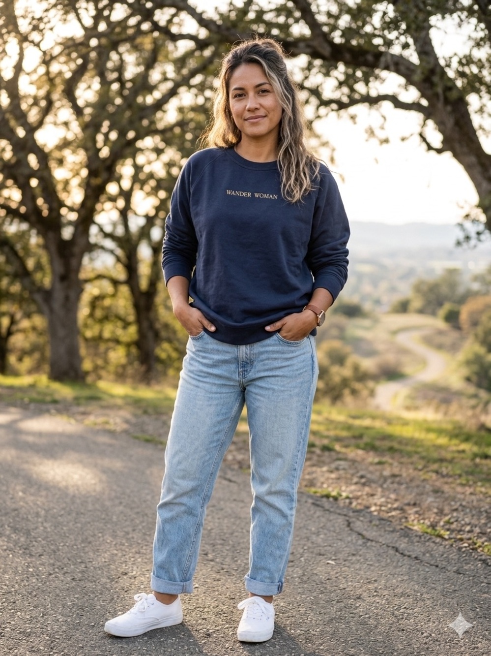 Wondery Navy "Wander Woman" Pullover Sweatshirt